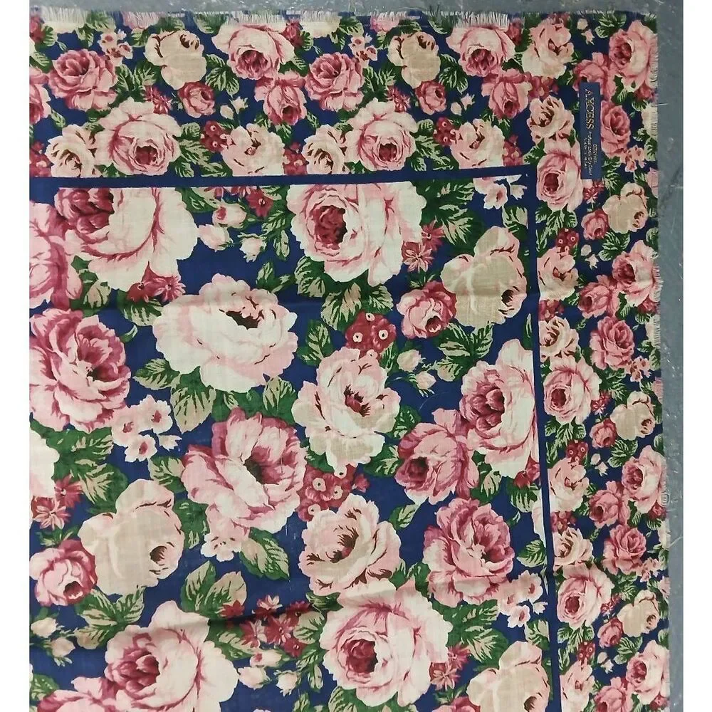 Axcess womens vintage Japanese fine wool square scarf floral pink blue